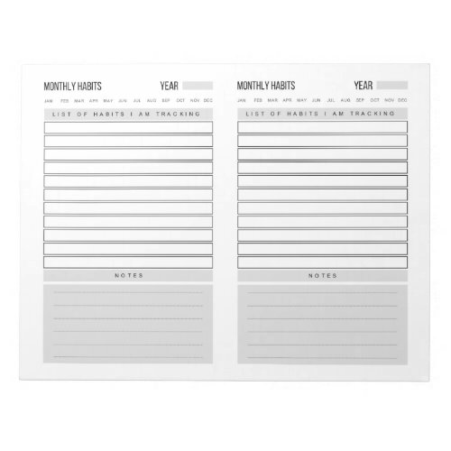 Monthly Habits Planner Notepad