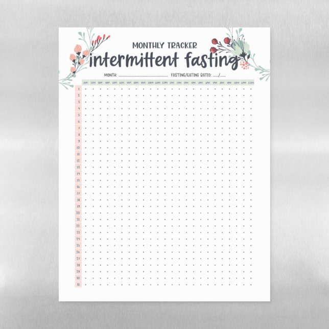 Monthly Intermittent Fasting Tracker AM/PM Magnetic Dry Erase Sheet (Vertical)
