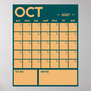 Monthly Large Undated Vibrant Color Wall Calendar Poster