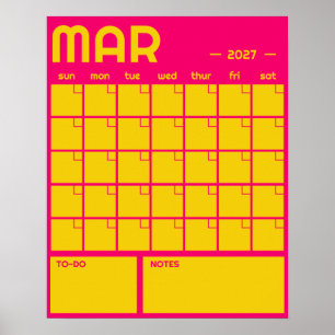 Monthly Large Undated Vibrant Color Wall Calendar Poster