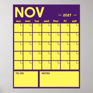 Monthly Large Undated Vibrant Color Wall Calendar Poster