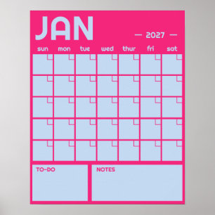 Monthly Large Undated Vibrant Color Wall Calendar Poster