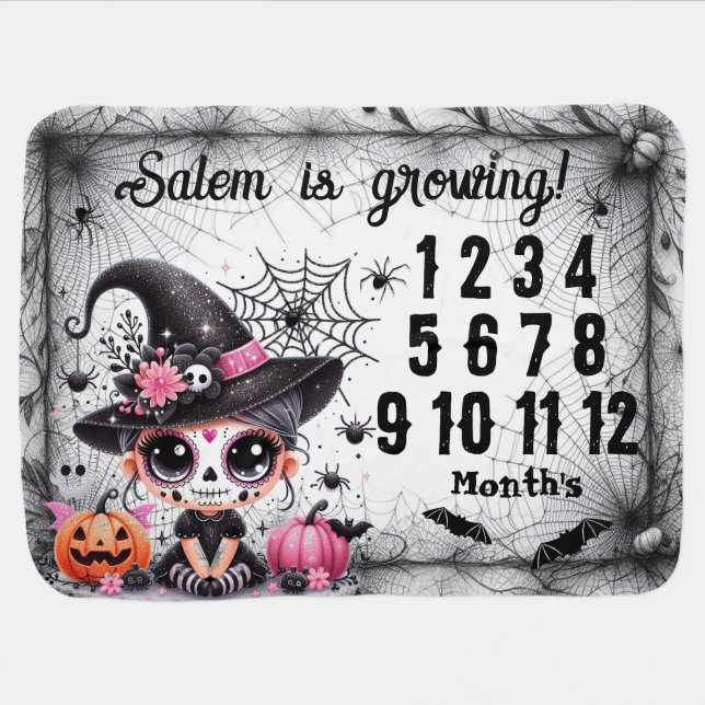 Monthly Mileston Halloween Baby Sugar Skull  Baby Blanket (Horizontal)
