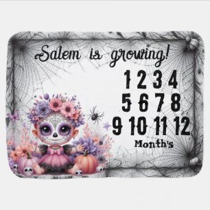 Monthly Mileston Halloween Baby Sugar Skull  Blanket