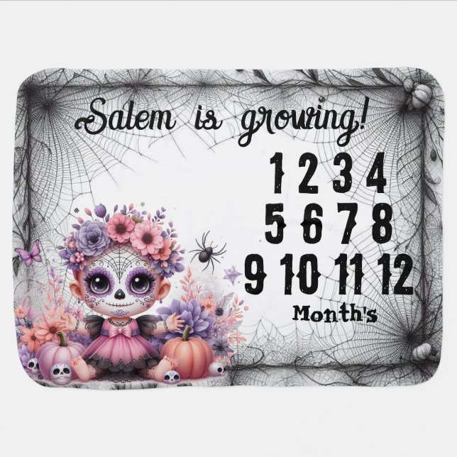 Monthly Mileston Halloween Baby Sugar Skull  Blanket (Horizontal)