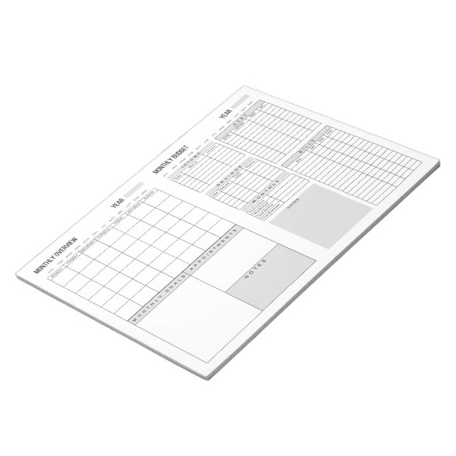 Monthly Overview and Monthly Budget Notepad (Angled)