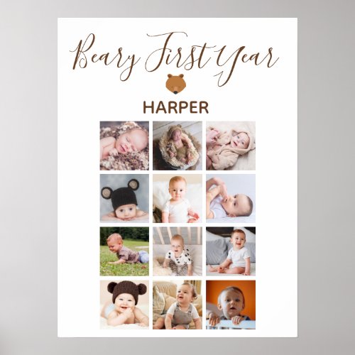 Monthly Photo Baby First Birthday Display Poster
