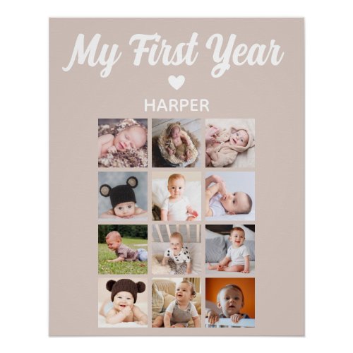 Monthly Photo Baby First Birthday Poster