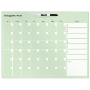 Monthly plan + weekly meal , light green dry erase board