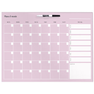 Monthly plan + weekly meal , pink pastel dry erase board