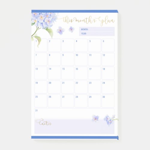 Monthly Planner Blue Hydrangea Flower Post_it Notes
