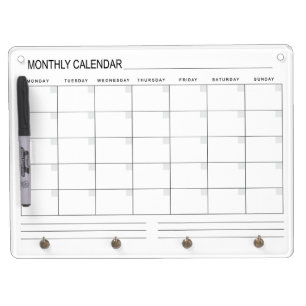 Monthly Planner Calendar Dry Erase Board With Keychain Holder