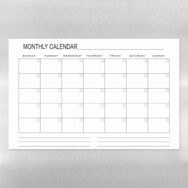 Monthly Planner Calendar Magnetic Dry Erase Sheet (Horizontal)