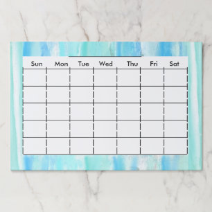  Monthly Planner Chart Days of the Week Aqua Blue Paper Pad