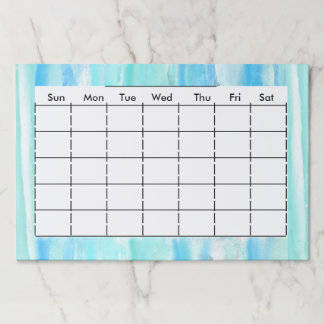 Monthly Planner Chart Days of the Week Aqua Blue Paper Pad