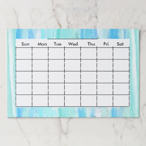  Monthly Planner Chart Days of the Week Aqua Blue Paper Pad