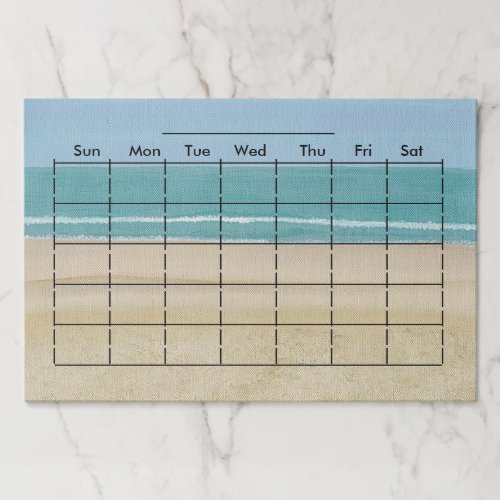  Monthly Planner Chart with Days of the Week Beach Paper Pad