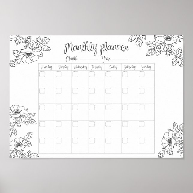 Monthly Planner hand sketch flowers and leaves Poster (Front)