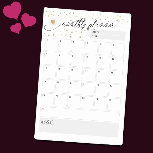 Monthly Planner Heart Scatter Gold Post_it Notes