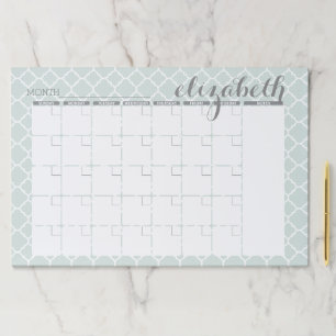 Monthly Planner Mint & Gray Quatrefoil Pattern Paper Pad