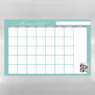 Monthly Planner modern script and photo aqua Magnetic Dry Erase Sheet
