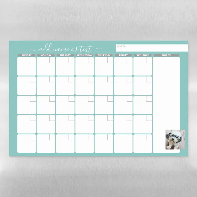 Monthly Planner modern script and photo aqua Magnetic Dry Erase Sheet ...