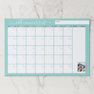 Monthly Planner modern script and photo aqua Paper Pad
