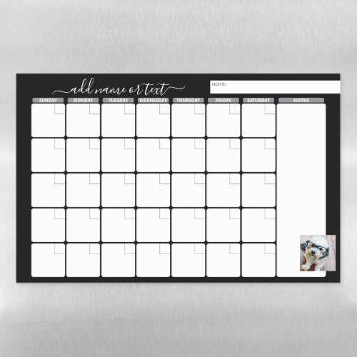 Monthly Planner modern script and photo black Magnetic Dry Erase Sheet
