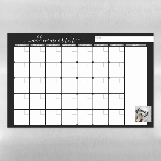 Monthly Planner modern script and photo black Magnetic Dry Erase Sheet ...