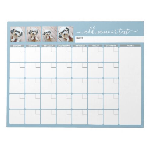 Monthly Planner _ modern script and photo blue Notepad