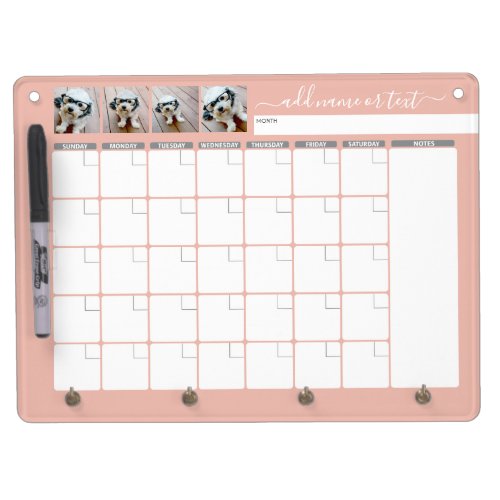 Monthly Planner modern script and photo peach Dry Erase Board With Keychain Holder