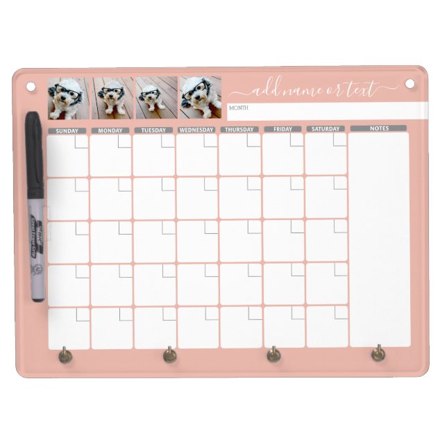Monthly Planner modern script and photo peach Dry Erase Board With Keychain Holder (Front)