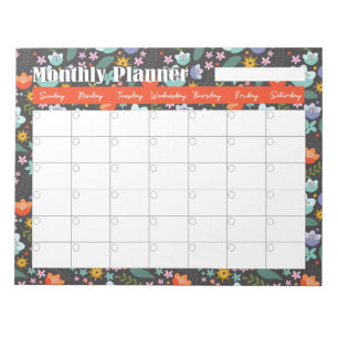 Monthly Planner Spring Colorful Flowers Notepad