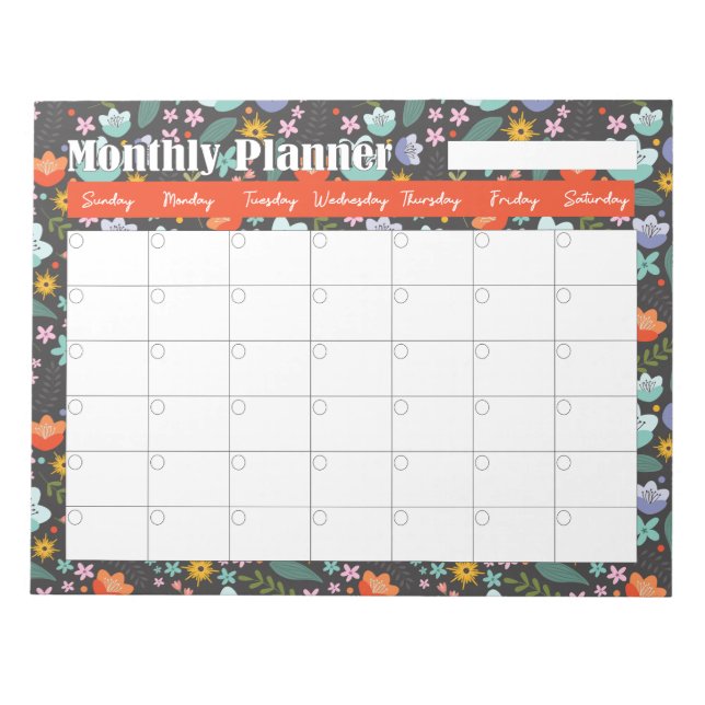 Monthly Planner Spring Colorful Flowers  Notepad (Front)