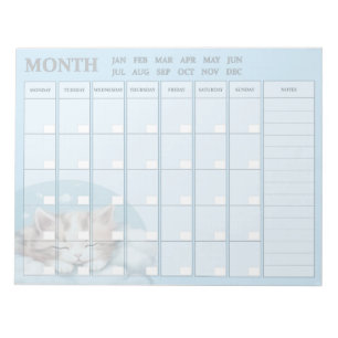 Monthly Planner with Sleepy Kitty Notepad