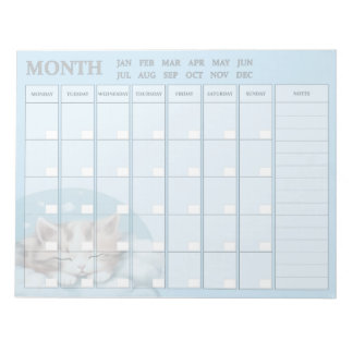 Monthly Planner with Sleepy Kitty Notepad