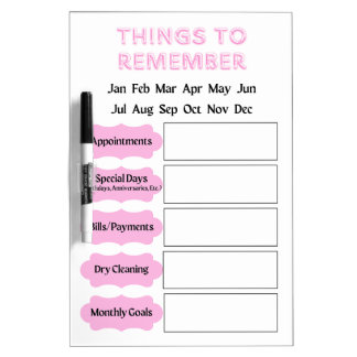 Monthly Things To Remember List Dry Erase Board