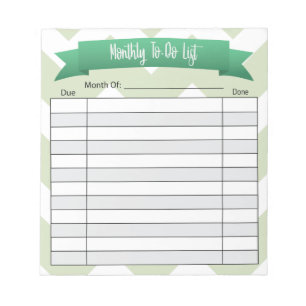 Monthly To Do List- Green Notepad