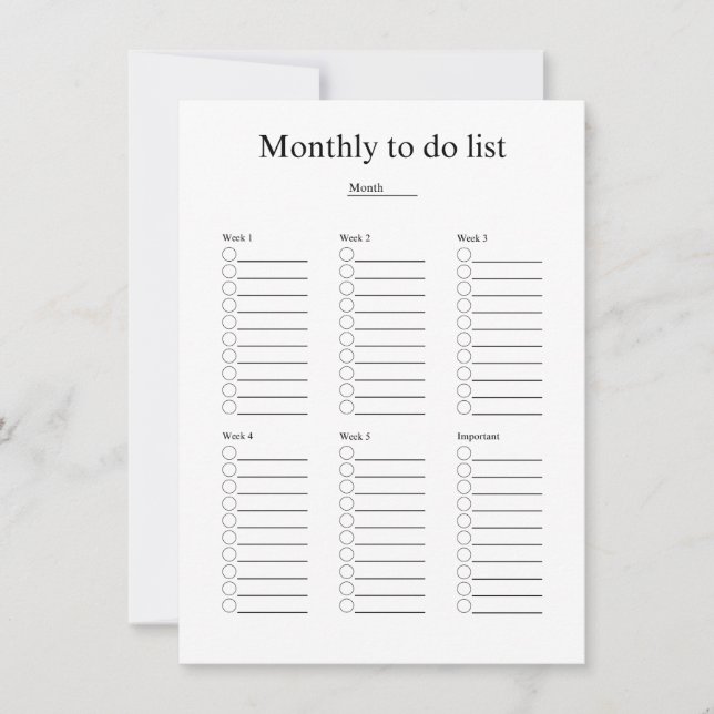 Monthly to do list note card (Front)