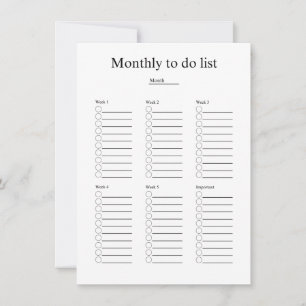 Monthly to do list note card