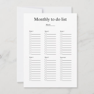 Monthly to do list note card