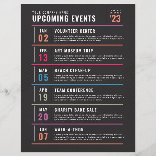Monthly Upcoming Calendar of Events Schedule Flyer