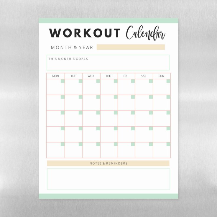 Monthly Workout Calendar Exercise Tracker Dry Erase Sheet Zazzle