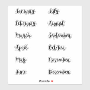 Months of the Year Bullet Journal Stickers Black
