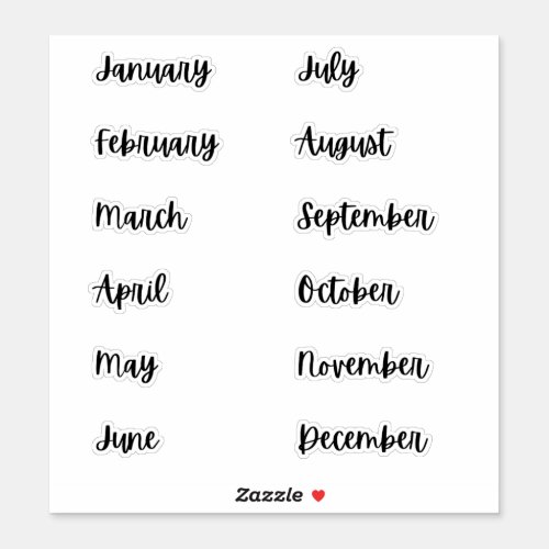 Months of the Year Bullet Journal Stickers  Black