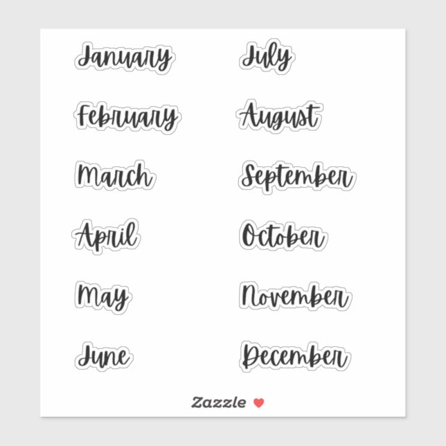 Months of the Year Bullet Journal Stickers | Black (Sheet)