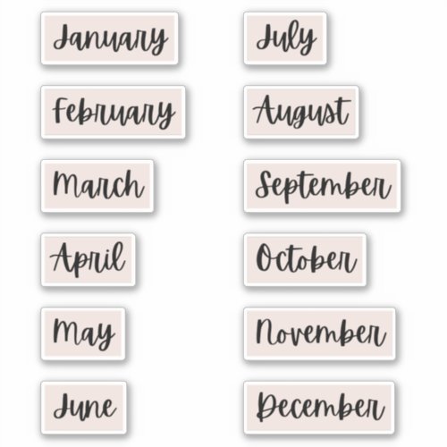 Months of the Year Bullet Journal Stickers  Pink