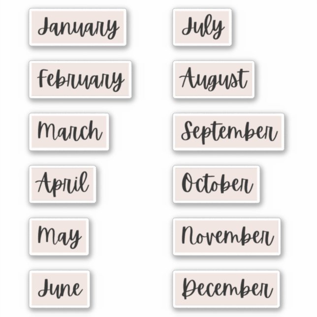 Months of the Year Bullet Journal Stickers | Pink (Front)