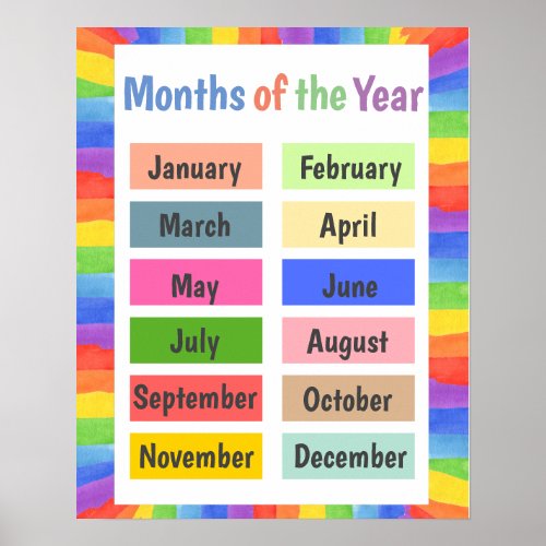 Months of the Year Colorful  Poster