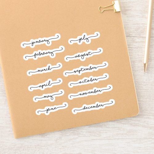 Months of the year cursive Planner stickers